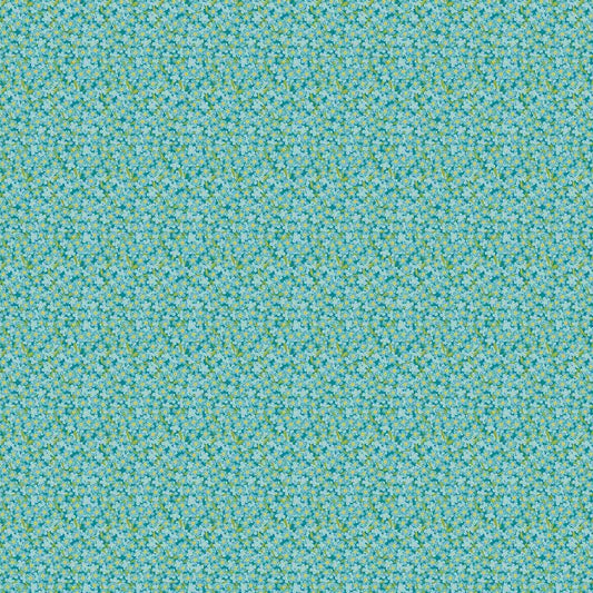 Easter Garden Forget Me Nots 31628 Dark Aqua Q - QT Fabrics - Floral Flowers Leaf Leaves Petals - Quilting Cotton Fabric