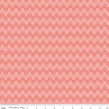 Image of Front Porch Medallions Coral quilting cotton fabric by Jill Finley for Riley Blake Designs. Features flowers on a pink background. Cute Little Fabric Shop.