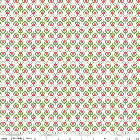 Image of Front Porch Medallions White quilting cotton fabric by Jill Finley for Riley Blake Designs. Features flowers on a white background. Cute Little Fabric Shop.