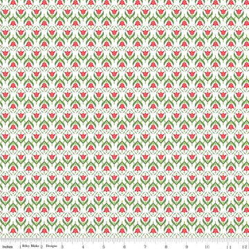 Image of Front Porch Medallions White quilting cotton fabric by Jill Finley for Riley Blake Designs. Features flowers on a white background. Cute Little Fabric Shop.