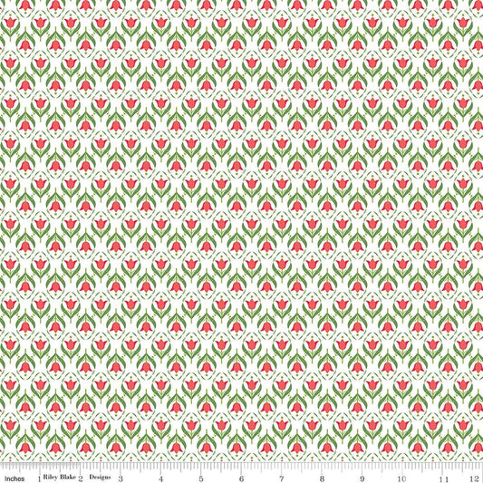 Image of Front Porch Medallions White quilting cotton fabric by Jill Finley for Riley Blake Designs. Features flowers on a white background. Cute Little Fabric Shop.