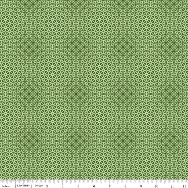 Image of Front Porch Geometric Green quilting cotton fabric by Jill Finley for Riley Blake Designs. Features small geometric patterns on a green background. Cute Little Fabric Shop.