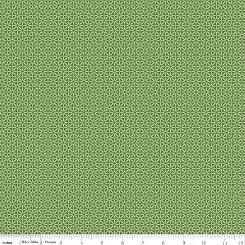 Image of Front Porch Geometric Green quilting cotton fabric by Jill Finley for Riley Blake Designs. Features small geometric patterns on a green background. Cute Little Fabric Shop.