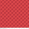 Image of Front Porch Plaid Red quilting cotton fabric by Jill Finley for Riley Blake Designs. Features squares on a red background. Cute Little Fabric Shop.