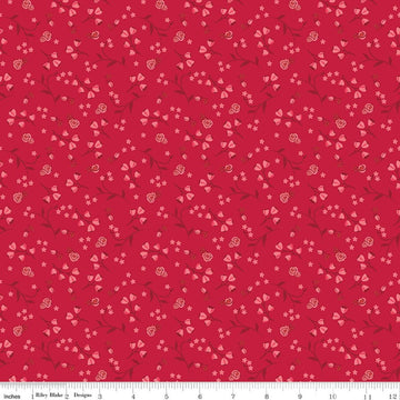 Image of Front Porch Floral Red quilting cotton fabric by Jill Finley for Riley Blake Designs. Features flowers on a red background. Cute Little Fabric Shop.