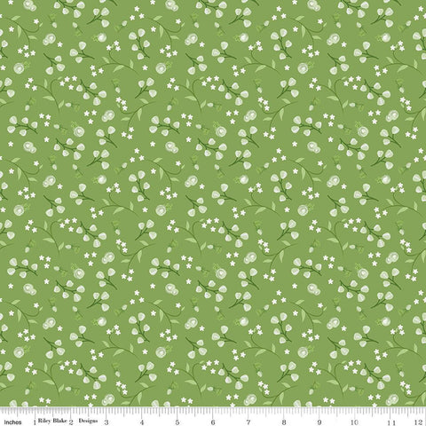 Image of Front Porch Floral Green quilting cotton fabric by Jill Finley for Riley Blake Designs. Features flowers on a green background. Cute Little Fabric Shop.