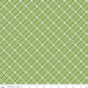 Image of Front Porch Plaid Green quilting cotton fabric by Jill Finley for Riley Blake Designs. Features squares on a green background. Cute Little Fabric Shop.