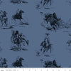SALE Back of the Chutes Main C10130 Denim - Riley Blake Designs - Wild West Western Cowboy Horses - Quilting Cotton Fabric