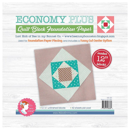 It's Sew Emma 12" Economy Plus Quilt Block Foundation Paper - Riley Blake Designs - Paper Piecing 42 Sheet Pad - Beginner Friendly