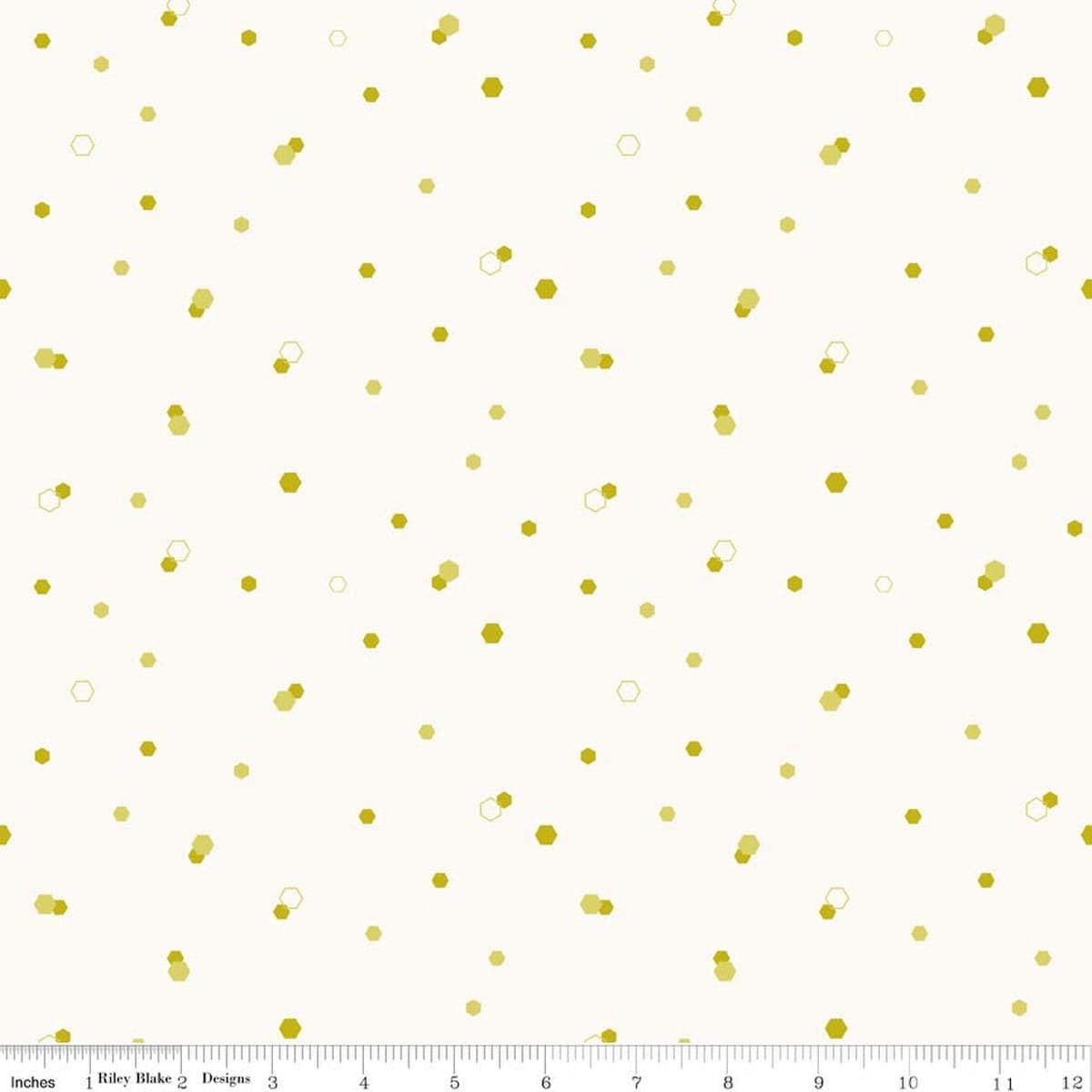Image of Homage Hexi White quilting cotton fabric by Fran Gulick for Riley Blake Designs. Features hexagons on a cream background. Cute Little Fabric Shop.