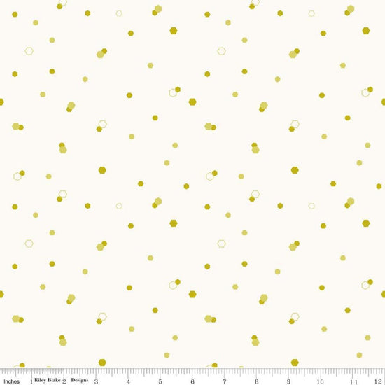 Image of Homage Hexi White quilting cotton fabric by Fran Gulick for Riley Blake Designs. Features hexagons on a cream background. Cute Little Fabric Shop.