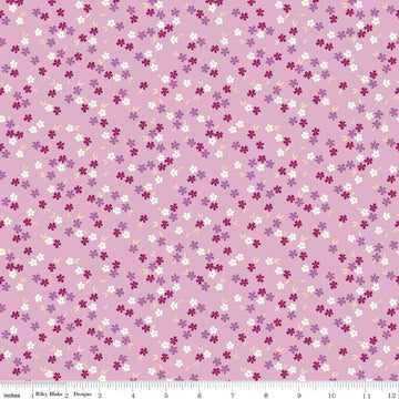 Image of Homage Ditsy Floral Lavender quilting cotton fabric by Fran Gulick for Riley Blake Designs. Features flowers on a purple background. Cute Little Fabric Shop.