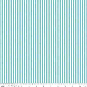 SALE 1/8" Stripe Peacock - Riley Blake Designs - One Eighth Inch Blue White Stripes - Quilting Cotton Fabric