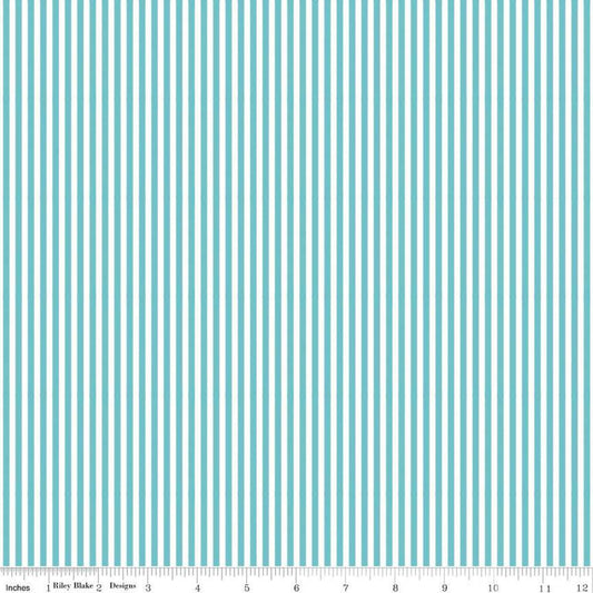 SALE 1/8" Stripe Peacock - Riley Blake Designs - One Eighth Inch Blue White Stripes - Quilting Cotton Fabric