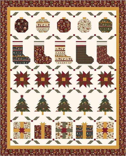 Christmas Row Quilt PATTERN P188 - Sew-N-Quilt - Riley Blake Designs - INSTRUCTIONS Only - Stockings Stars Trees Presents Ornaments