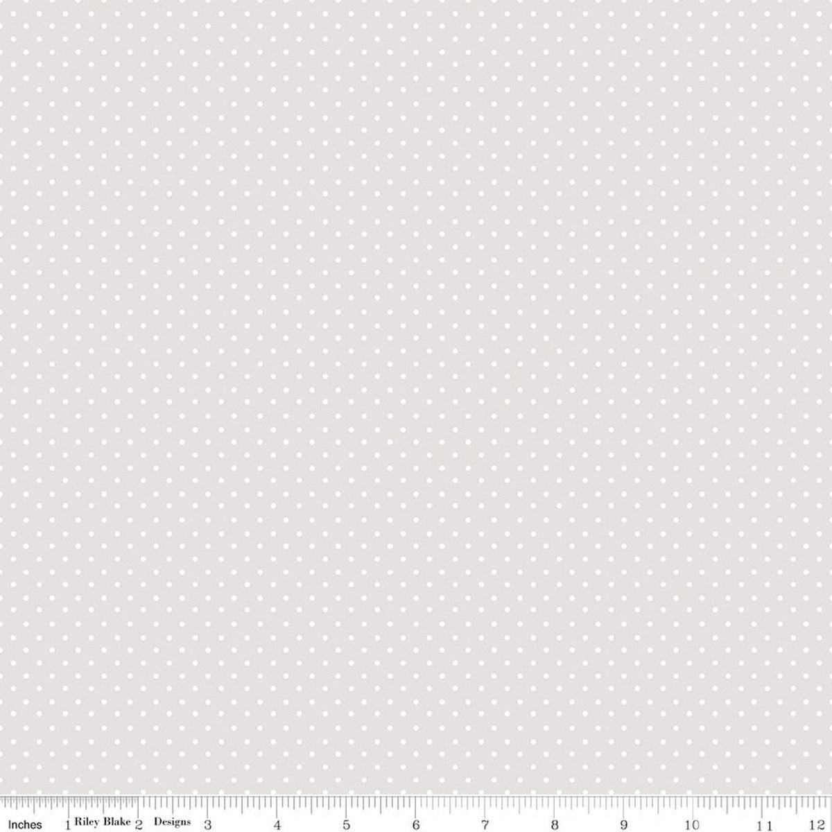 Image of Elegant Essentials Polka Dot White quilting cotton fabric by Jennifer Bosworth for Riley Blake Designs. Features dots on a white background. Cute Little Fabric Shop.