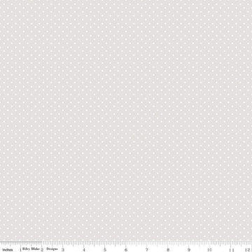 Image of Elegant Essentials Polka Dot White quilting cotton fabric by Jennifer Bosworth for Riley Blake Designs. Features dots on a white background. Cute Little Fabric Shop.