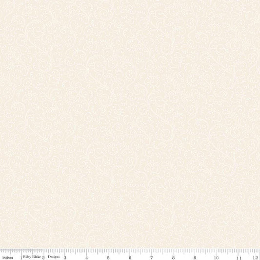 Image of Elegant Essentials Scroll Cream quilting cotton fabric by Jennifer Bosworth for Riley Blake Designs. Features swirls on a cream background. Cute Little Fabric Shop.