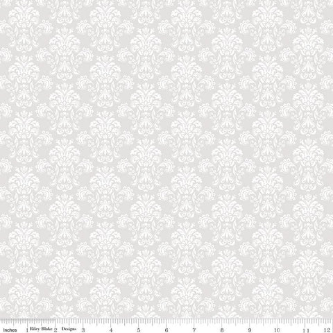 Image of Elegant Essentials Damask White quilting cotton fabric by Jennifer Bosworth for Riley Blake Designs. Features damask on a white background. Cute Little Fabric Shop.