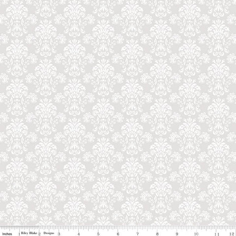 Image of Elegant Essentials Damask White quilting cotton fabric by Jennifer Bosworth for Riley Blake Designs. Features damask on a white background. Cute Little Fabric Shop.