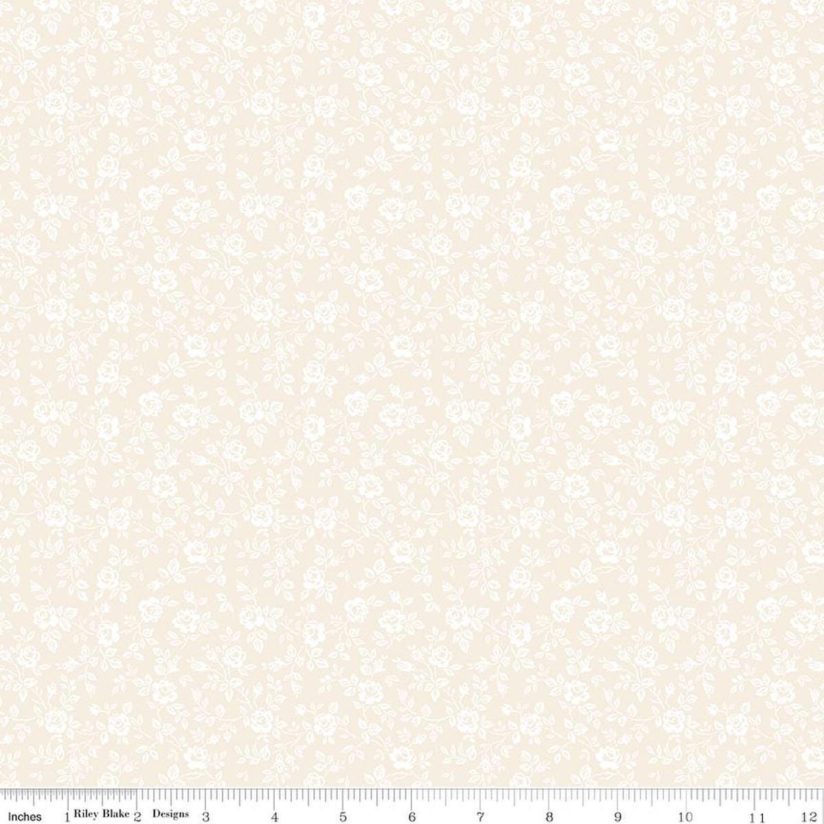 Image of Elegant Essentials Small Floral Cream quilting cotton fabric by Jennifer Bosworth for Riley Blake Designs. Features flowers on a cream background. Cute Little Fabric Shop.