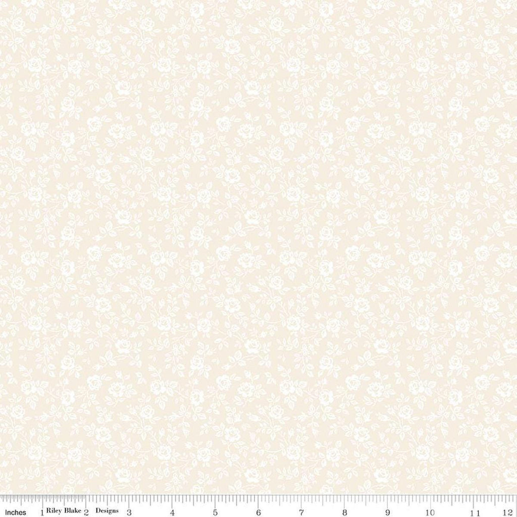 Image of Elegant Essentials Small Floral Cream quilting cotton fabric by Jennifer Bosworth for Riley Blake Designs. Features flowers on a cream background. Cute Little Fabric Shop.