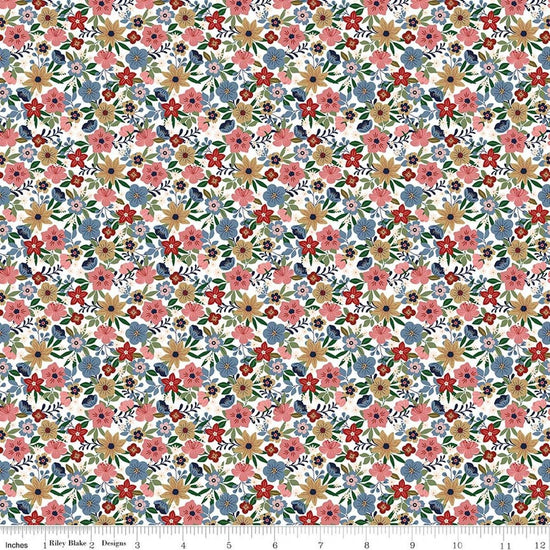 Image of A Spoonful of Sugar Park Garden Cloud quilting cotton fabric by Jennifer Long for Riley Blake Designs. Features flowers on a white background. Cute Little Fabric Shop