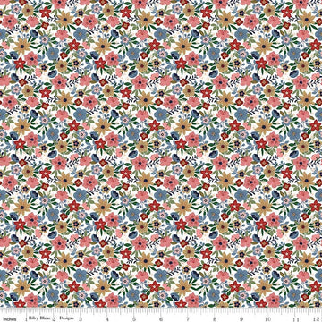 Image of A Spoonful of Sugar Park Garden Cloud quilting cotton fabric by Jennifer Long for Riley Blake Designs. Features flowers on a white background. Cute Little Fabric Shop