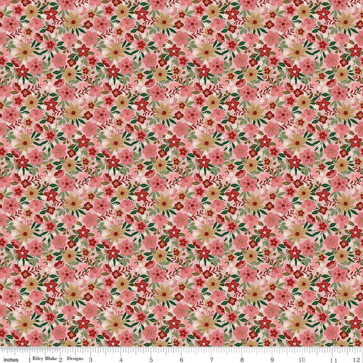 Image of A Spoonful of Sugar Park Garden Shortcake quilting cotton fabric by Jennifer Long for Riley Blake Designs. Features flowers on a pink background. Cute Little Fabric Shop