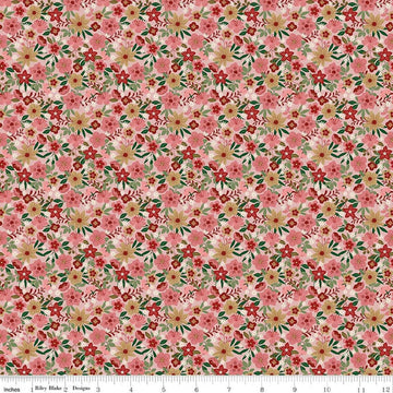 Image of A Spoonful of Sugar Park Garden Shortcake quilting cotton fabric by Jennifer Long for Riley Blake Designs. Features flowers on a pink background. Cute Little Fabric Shop
