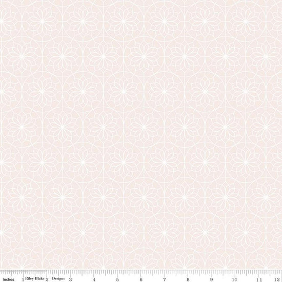 Image of A Spoonful of Sugar Lace Parasol Champagne quilting cotton fabric by Jennifer Long for Riley Blake Designs. Features medallions on a cream background. Cute Little Fabric Shop
