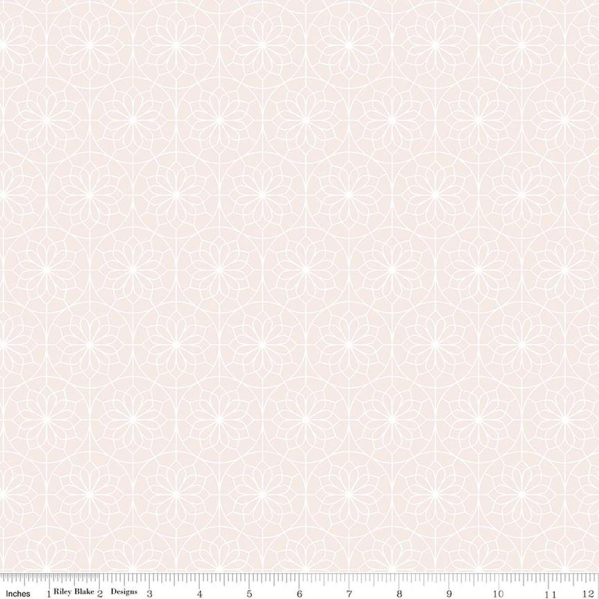 Image of A Spoonful of Sugar Lace Parasol Champagne quilting cotton fabric by Jennifer Long for Riley Blake Designs. Features medallions on a cream background. Cute Little Fabric Shop