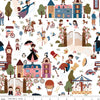 Image of A Spoonful of Sugar Cherry Tree Lane Main Cloud quilting cotton fabric by Jennifer Long for Riley Blake Designs. Features buildings on a white background. Cute Little Fabric Shop
