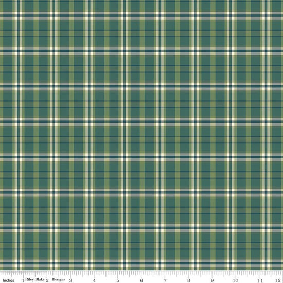 Image of A Spoonful of Sugar Plaid Poppins Green quilting cotton fabric by Jennifer Long for Riley Blake Designs. Features plaid on a green background. Cute Little Fabric Shop