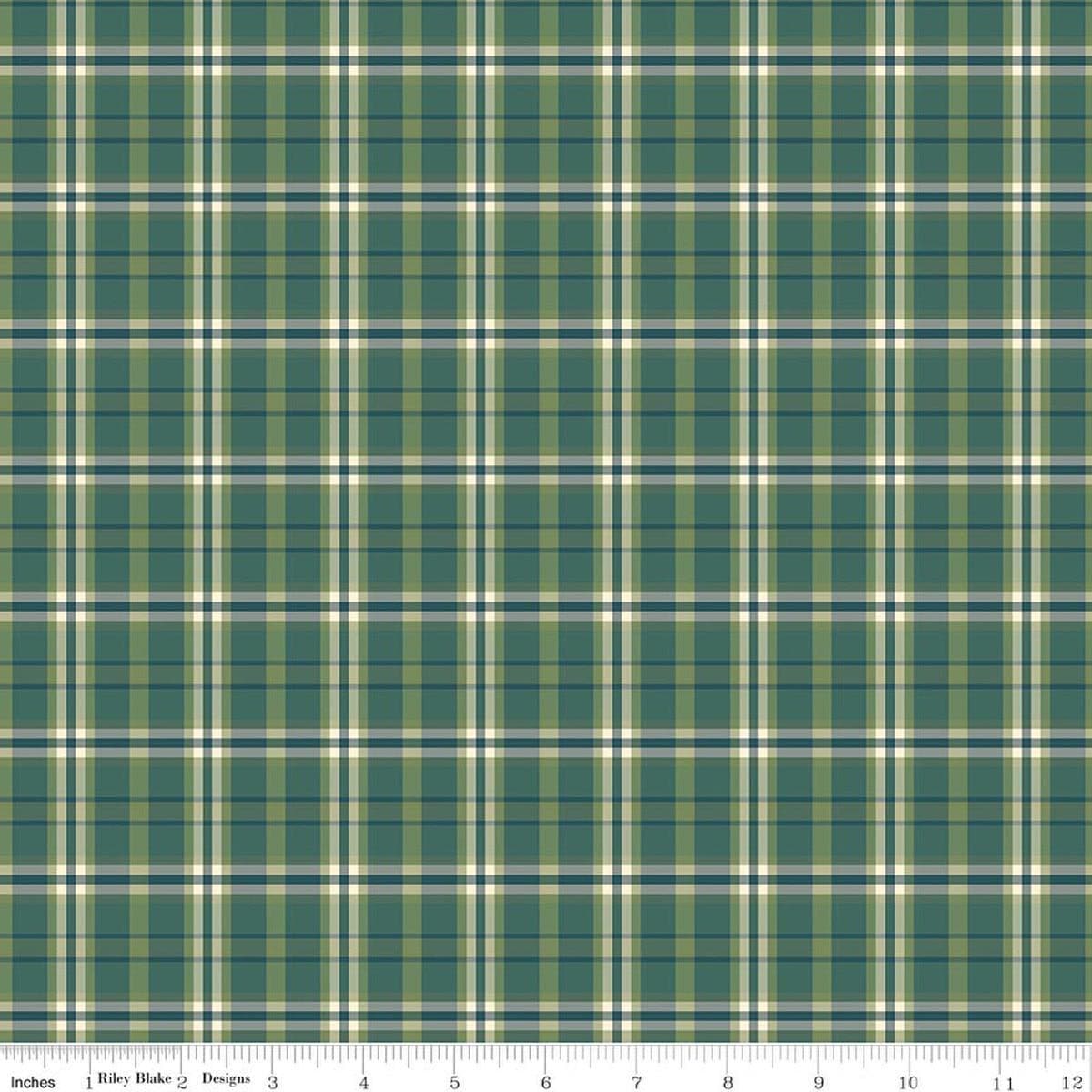 Image of A Spoonful of Sugar Plaid Poppins Green quilting cotton fabric by Jennifer Long for Riley Blake Designs. Features plaid on a green background. Cute Little Fabric Shop
