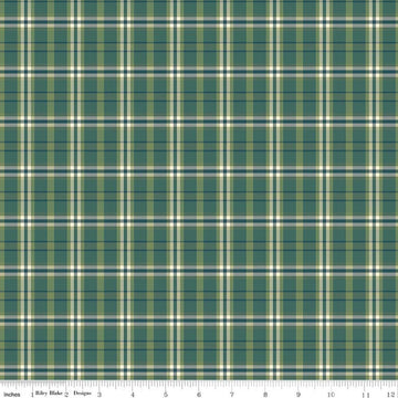 Image of A Spoonful of Sugar Plaid Poppins Green quilting cotton fabric by Jennifer Long for Riley Blake Designs. Features plaid on a green background. Cute Little Fabric Shop