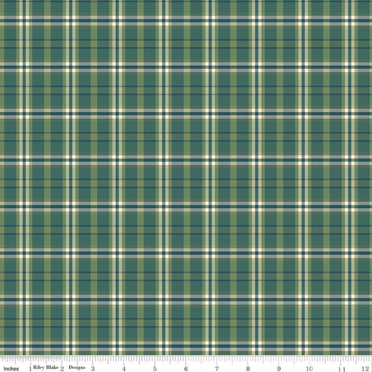Image of A Spoonful of Sugar Plaid Poppins Green quilting cotton fabric by Jennifer Long for Riley Blake Designs. Features plaid on a green background. Cute Little Fabric Shop
