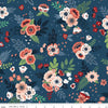 Image of A Spoonful of Sugar Floral Night quilting cotton fabric by Jennifer Long for Riley Blake Designs. Features flowers on a blue background. Cute Little Fabric Shop