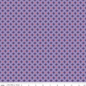 Image of Awakening Petals Heather quilting cotton fabric by Cherry Guidry for Riley Blake Designs. Features a geometric pattern on a purple background. Cute Little Fabric Shop.