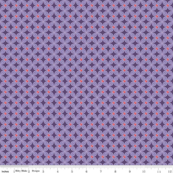 Image of Awakening Petals Heather quilting cotton fabric by Cherry Guidry for Riley Blake Designs. Features a geometric pattern on a purple background. Cute Little Fabric Shop.