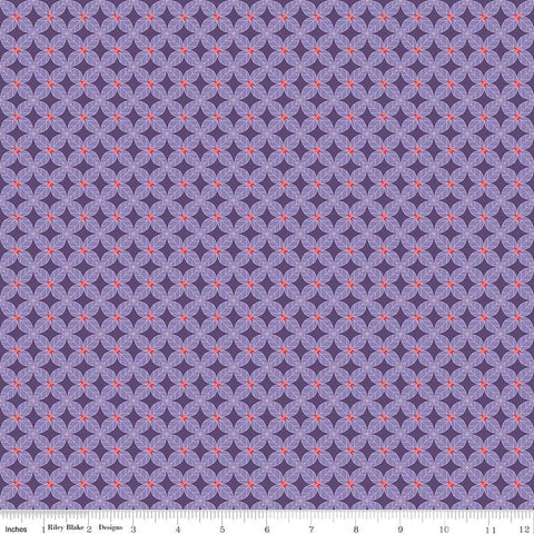 Image of Awakening Petals Heather quilting cotton fabric by Cherry Guidry for Riley Blake Designs. Features a geometric pattern on a purple background. Cute Little Fabric Shop.