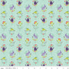 Image of Awakening Spring Charms Mint quilting cotton fabric by Cherry Guidry for Riley Blake Designs. Features flowers and animals on a green background. Cute Little Fabric Shop.