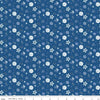 Image of Blue Blooms and Threads Floral Denim quilting cotton fabric by Christopher Thompson for Riley Blake Designs. Features flowers on a blue background. Cute Little Fabric Shop.