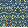 Image of Ambleside Tapestry Navy quilting cotton fabric by Amanda Niederhauser for Riley Blake Designs. Features flowers on a blue background. Cute Little Fabric Shop