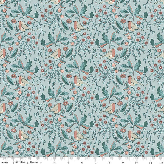 Image of Ambleside Main Blue quilting cotton fabric by Amanda Niederhauser for Riley Blake Designs. Features flowers on a blue background. Cute Little Fabric Shop