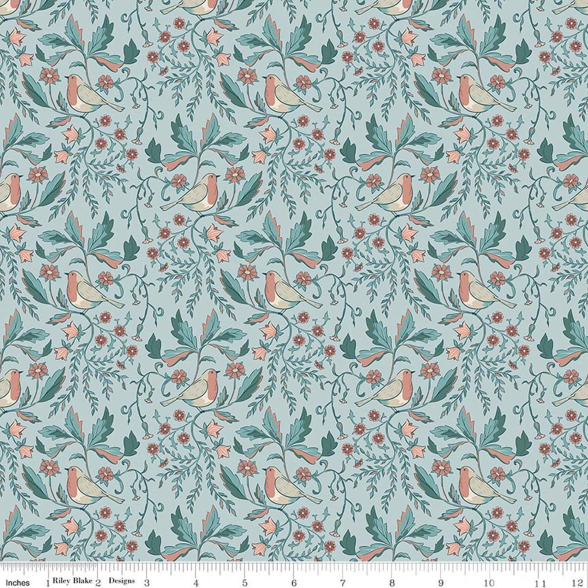 Image of Ambleside Main Blue quilting cotton fabric by Amanda Niederhauser for Riley Blake Designs. Features flowers on a blue background. Cute Little Fabric Shop