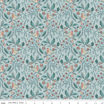 Image of Ambleside Main Blue quilting cotton fabric by Amanda Niederhauser for Riley Blake Designs. Features flowers on a blue background. Cute Little Fabric Shop