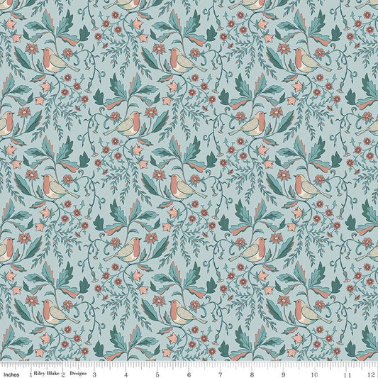 Image of Ambleside Main Blue quilting cotton fabric by Amanda Niederhauser for Riley Blake Designs. Features flowers on a blue background. Cute Little Fabric Shop
