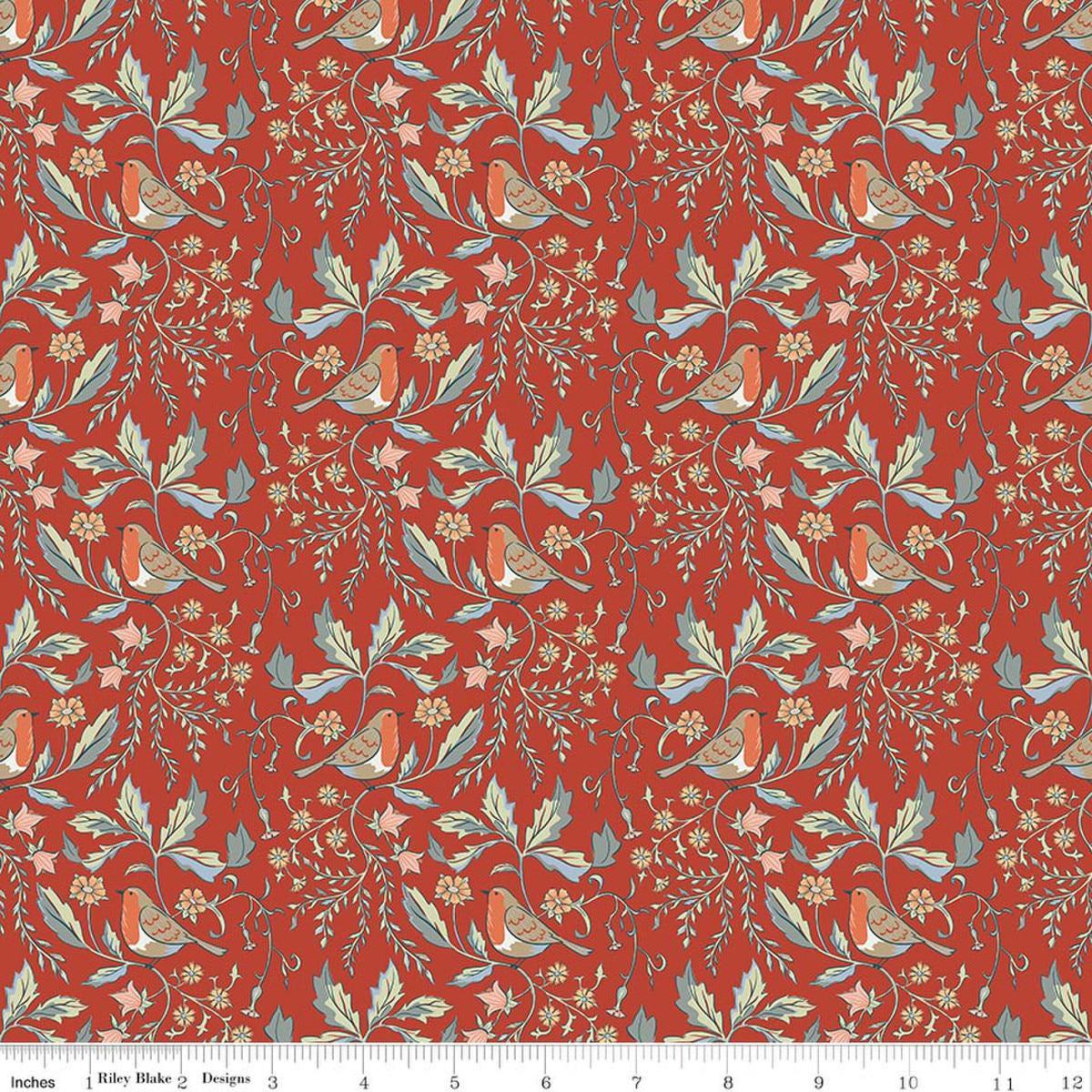 Image of Ambleside Main Burnt Orange quilting cotton fabric by Amanda Niederhauser for Riley Blake Designs. Features flowers on an orange background. Cute Little Fabric Shop