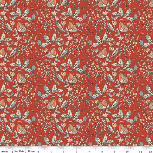 Image of Ambleside Main Burnt Orange quilting cotton fabric by Amanda Niederhauser for Riley Blake Designs. Features flowers on an orange background. Cute Little Fabric Shop